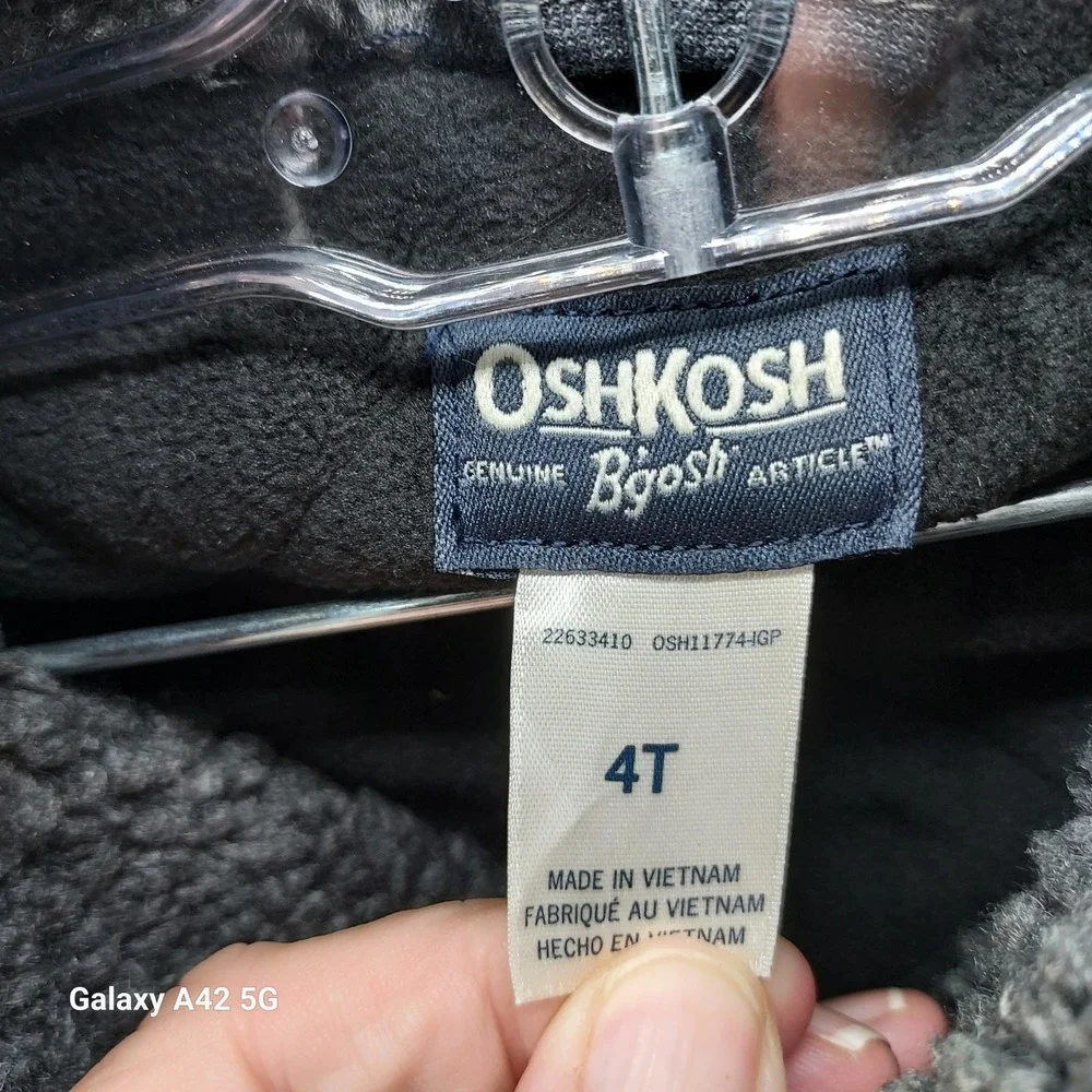 OshKosh Bgosh Boys 4T Pea Coat Grey Sherpa Collar Double Breasted Jacket 11774
